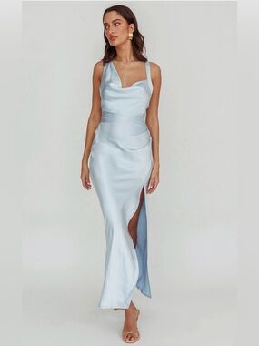 Midnight Sun Asymmetrical Strap Maxi Dress Blue NWT Wedding guest prom